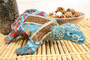 Marine Sea Turtle Hand Crafted Paper Mache In Colorful Sari Fabric Figurine