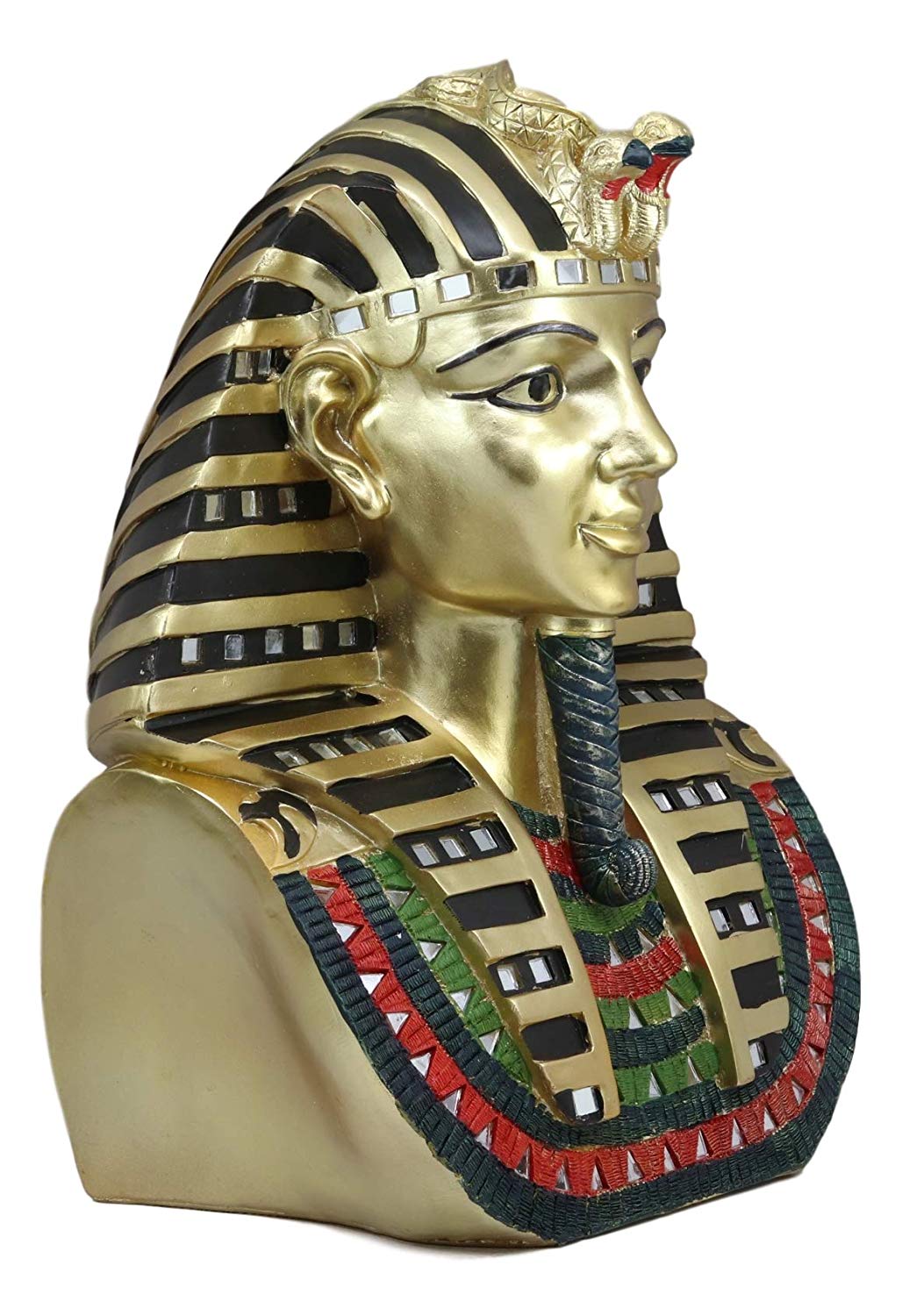 Ebros Large Egyptian King TUT Bust Statue with Decorative Glass Mirrors 14" Tall