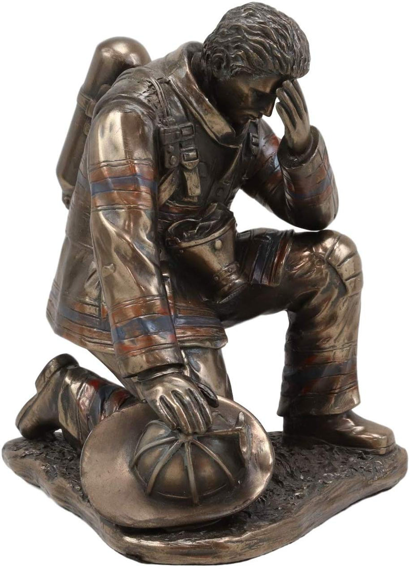 Ebros Fireman Kneeling in Prayer and Reflection Statue 5.5" Tall Shelf Decor