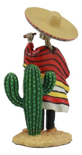 Day Of The Dead Skeleton El Bandito With Poncho Sombrero Puffing Cigar Statue
