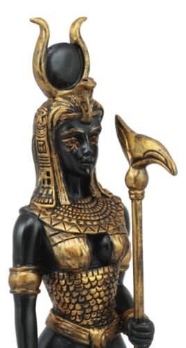 Ebros Egyptian Goddess Hathor Holding Ankh Statue 12.5"Tall Deity of Motherhood Music And Dance Figurine - Ebros Gift
