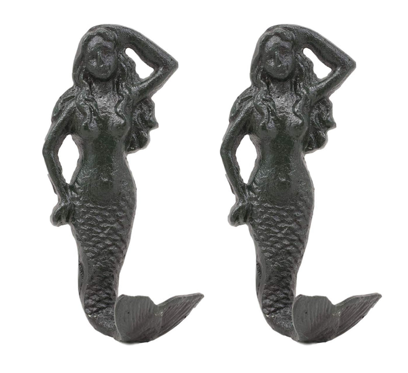 Ebros Gift 6"H Mermaid Cast Iron Rustic Wall Coat Hook For Keys Leashes Hats (2)