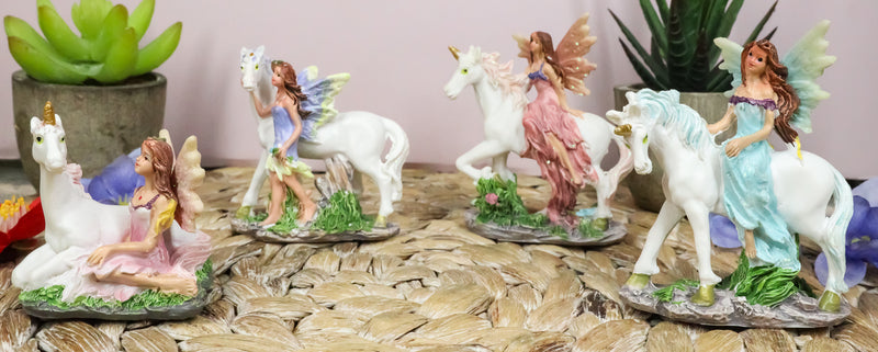Beautiful Fairy Damsel With Legendary Unicorn Miniature Figurine Collectible Set