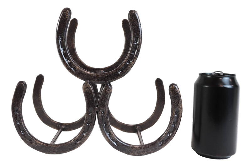 Large Cast Iron Rustic Farmhouse Stacked Horseshoes 3 Bottles Wine Holder Racks