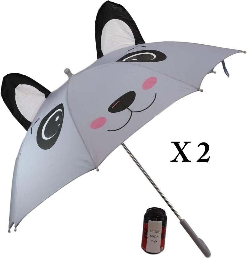 Pack of 2 Children Kids Animated 3D Pop Up Grey Panda Bear Umbrella 33"Diameter