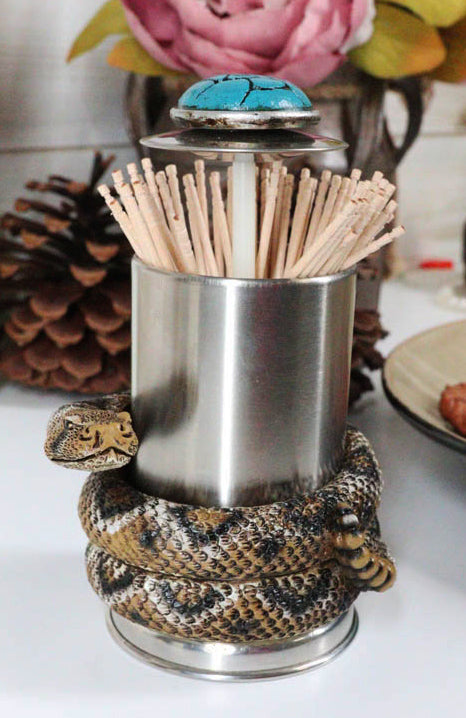 Diamondback Rattlesnake Coiling Around Toothpick Holder Spring Barrel Holder