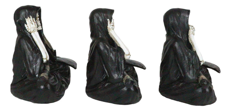 Gothic See Hear Speak No Evil Grim Reaper Skeletons With Scythes Figurines Set