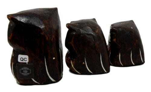 Balinese Wood Handicrafts Small Forest Owl Family Set of 3 Decorative Figurines