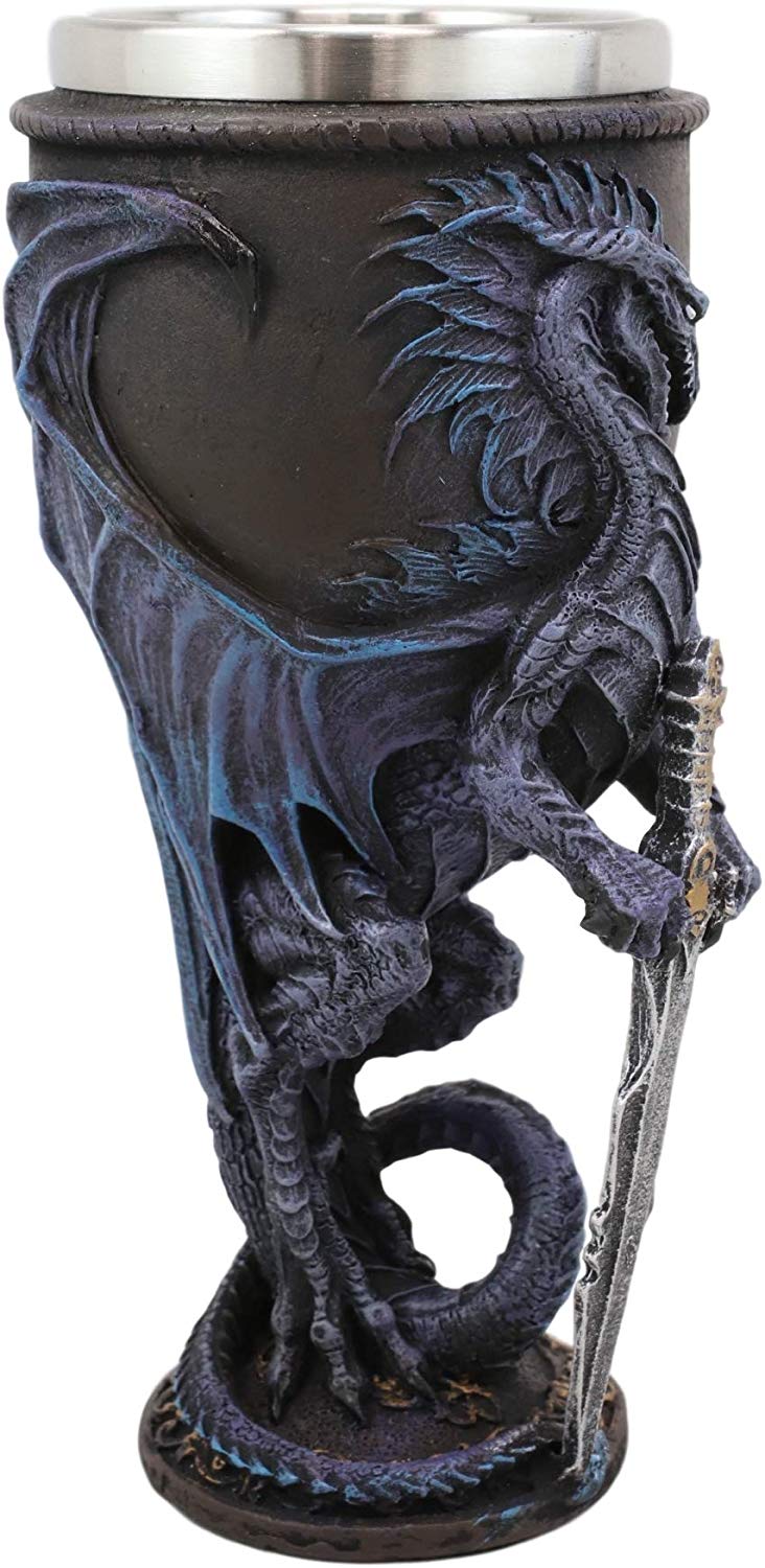 Ebros Ruth Thompson Dragon's Lair Stone Blade Drake 8oz Wine Goblet Chalice Cup