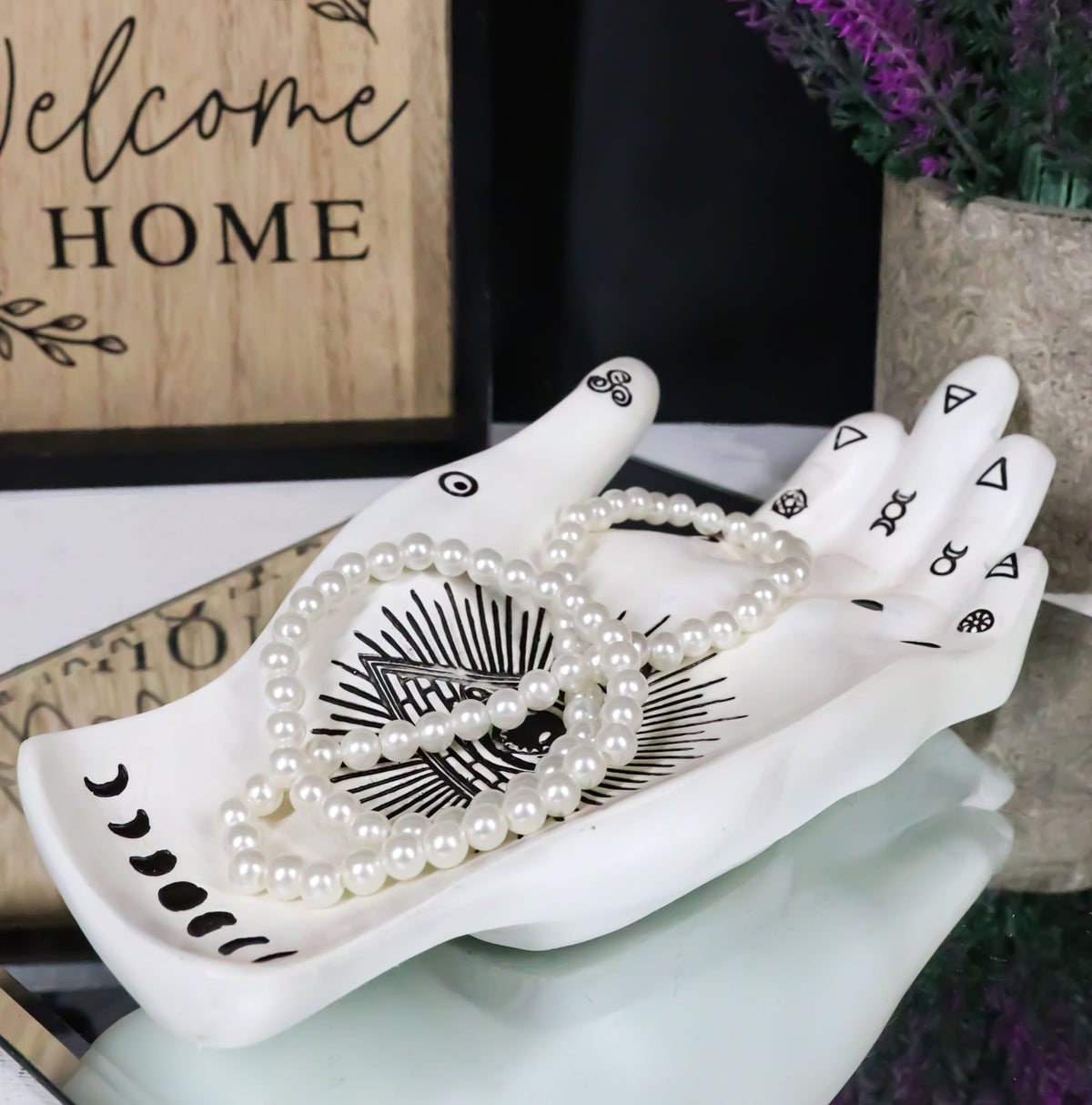 Psychic Fortune Teller Chirology Palmistry Hand Eye Of Providence Tray Figurine
