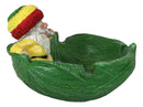 Gypsy Rasta Gnome Smoking Rolled Stash Sitting On Green Leaf Cigarette Ashtray