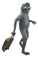 Ebros Gift Large Cast Aluminum Metal Whimsical Airport Travel Frog with Shades and Carry On Suitcase Garden Statue 21.25" Tall Pond Frogs Patio Pool Lawn Decorative Sculpture