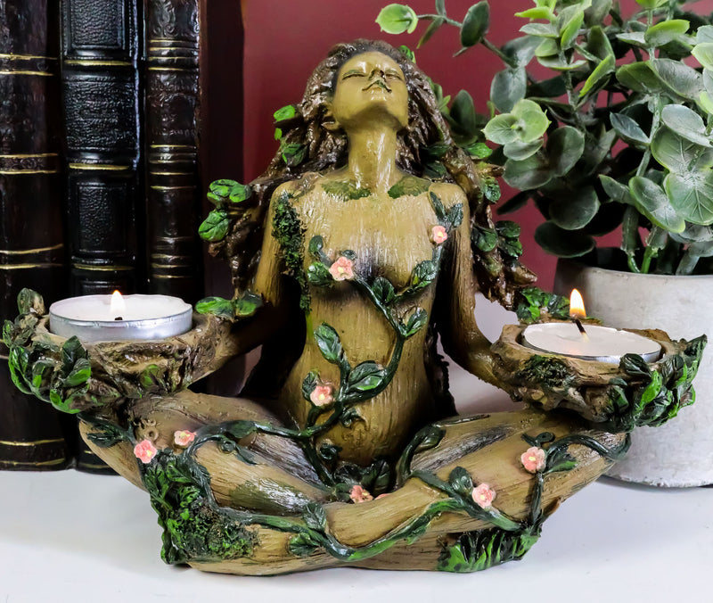 Celtic Green Tree Woman Goddess Gaia Dryad Ent Double Votive Candles Holder