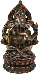 Ebros 8" Tall Hindu Elephant God Ganesha Sitting On Giant Lotus Throne Figurine