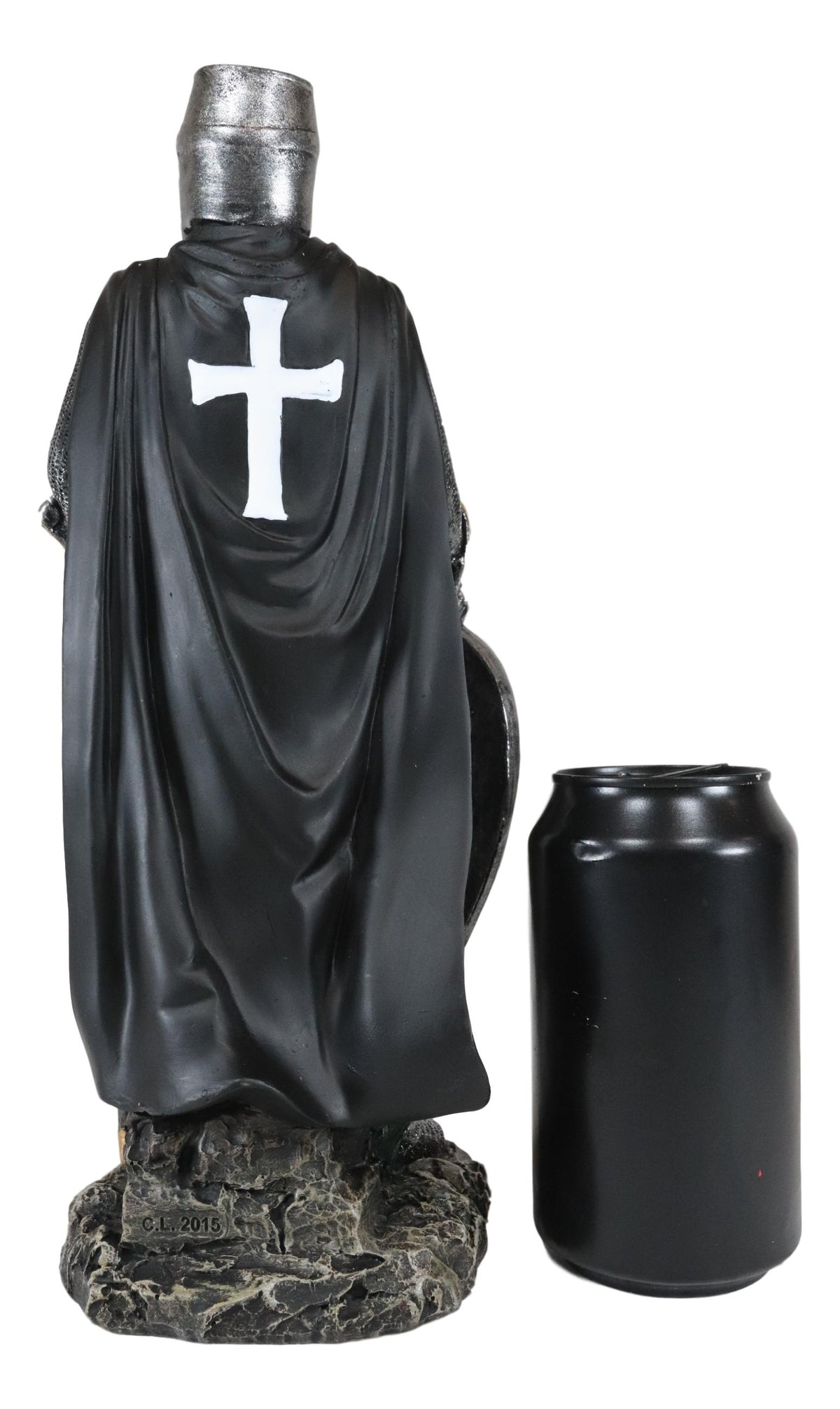 Ebros Black Cloaked Crusader Knight Of The Cross with Sword Shield Statue 11.5"H