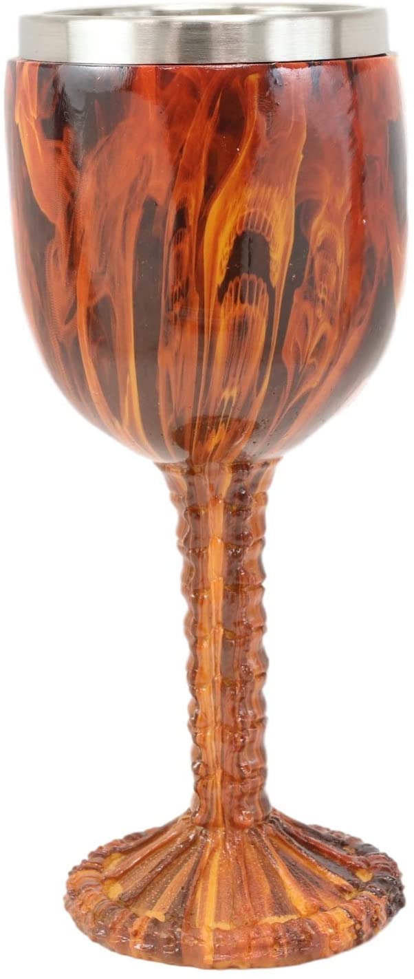 Ebros Inferno Fire Skull Face Wine Goblet Chalice Beverage Drinkware 7.25"H