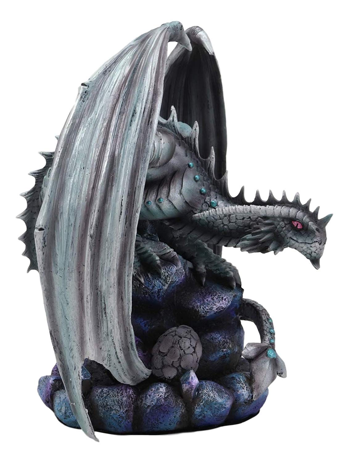 Ebros Grey Silverback Rock Adult Dragon & Egg Hatchling Statue 8"H Anne Stokes - Ebros Gift