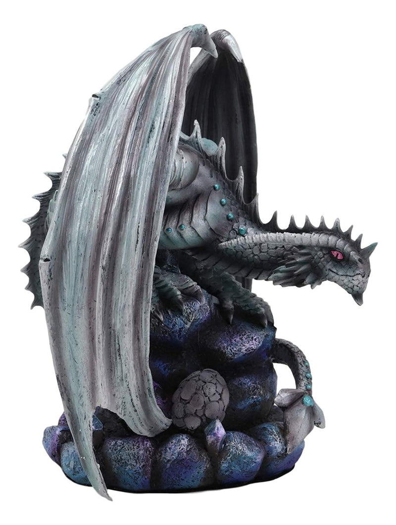 Ebros Grey Silverback Rock Adult Dragon & Egg Hatchling Statue 8"H Anne Stokes