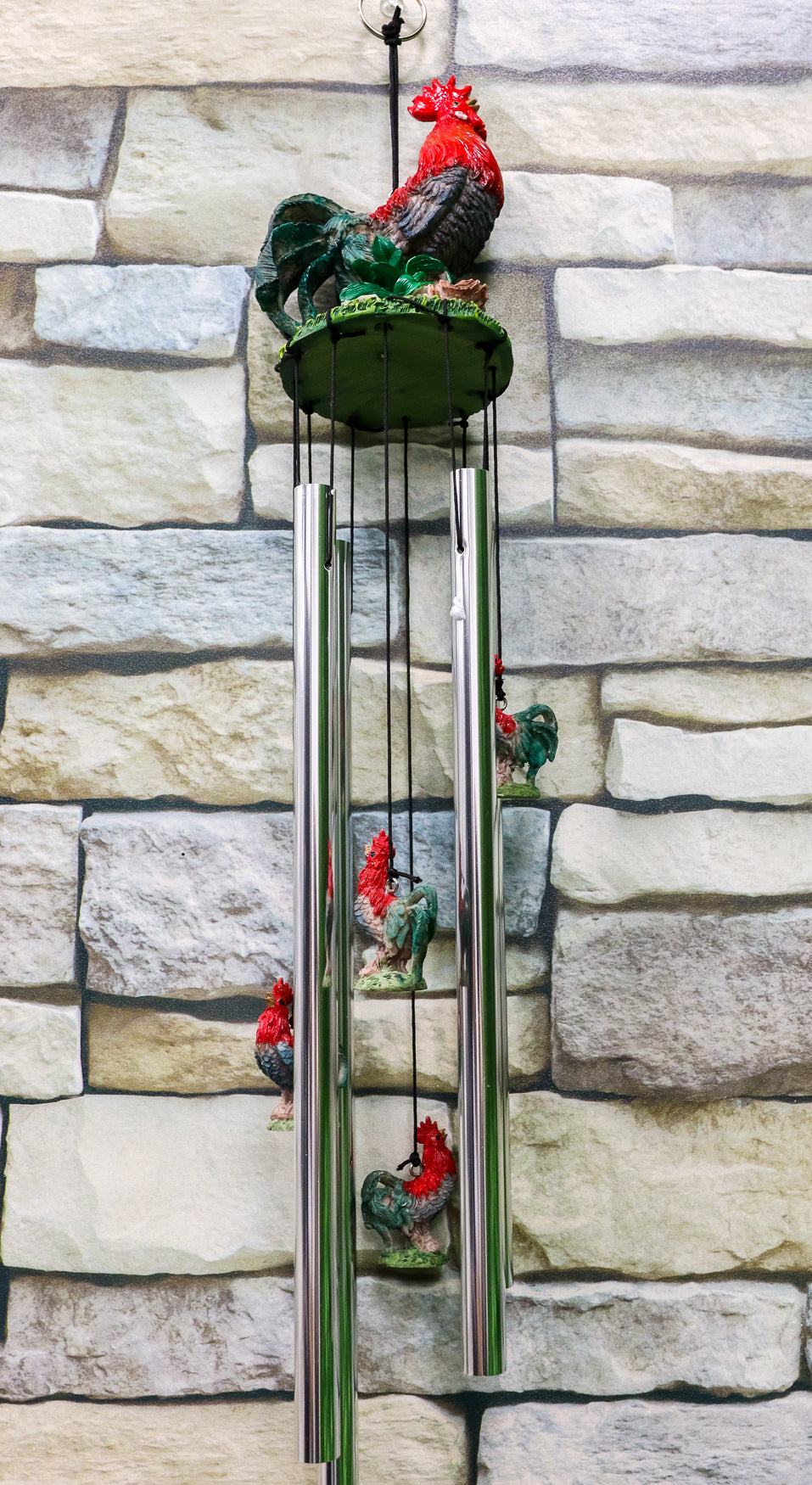 Rustic Country Farm Red Breasted Rooster Chicken Wind Chime Patio Garden Decor - Ebros Gift