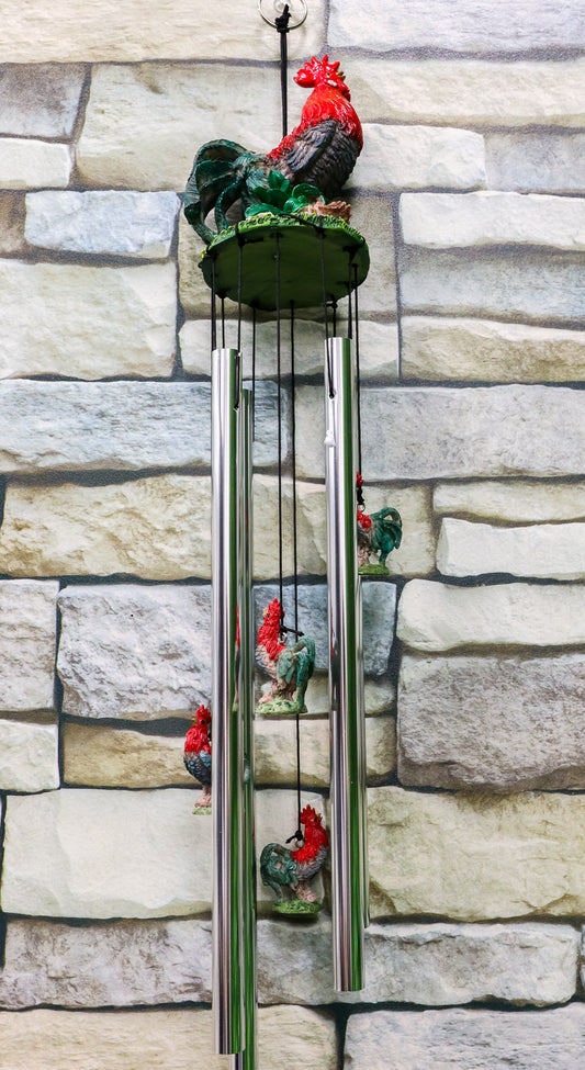 Rustic Country Farm Red Breasted Rooster Chicken Wind Chime Patio Garden Decor - Ebros Gift