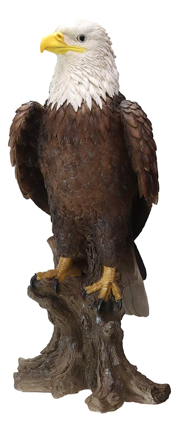 Ebros Large 27" Tall Realistic American Pride Mountain Golden Bald Eagle Perching On Tree Stump Statue USA National Emblem Independence Day American Gallery Quality Home Patio Decor Figurine