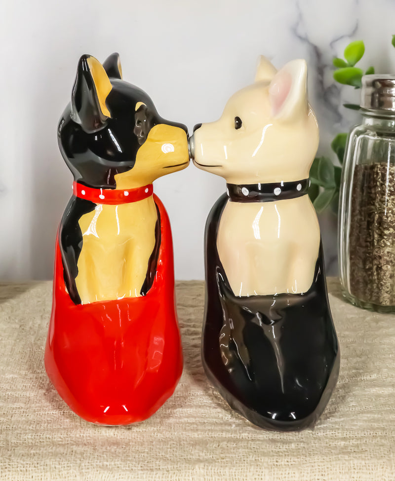 Kissing Chihuahua Dogs In Red And Black Pump Heel Shoes Salt And Pepper Shakers