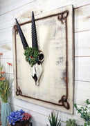 Rustic Western Oryx Gazelle Antelope Skull With Green Roses Wall Decor Plaque