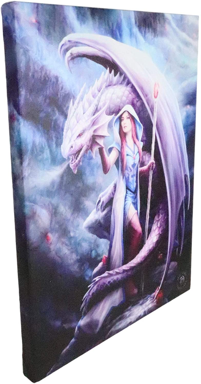 Ebros Anne Stokes Fantasy Dragon Mage Sorceress Wood Framed Canvas Wall Decor