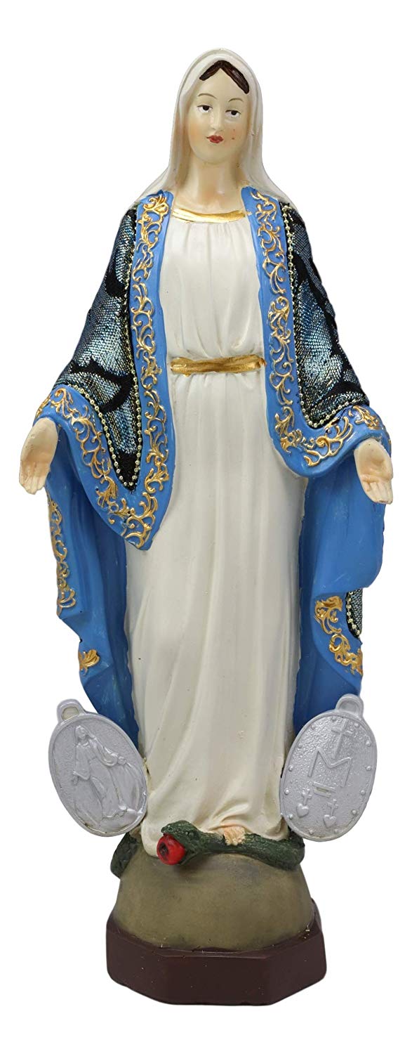 Our Lady of Graces With Miraculous Miracle Medals Statue In Fabric Linen Garment