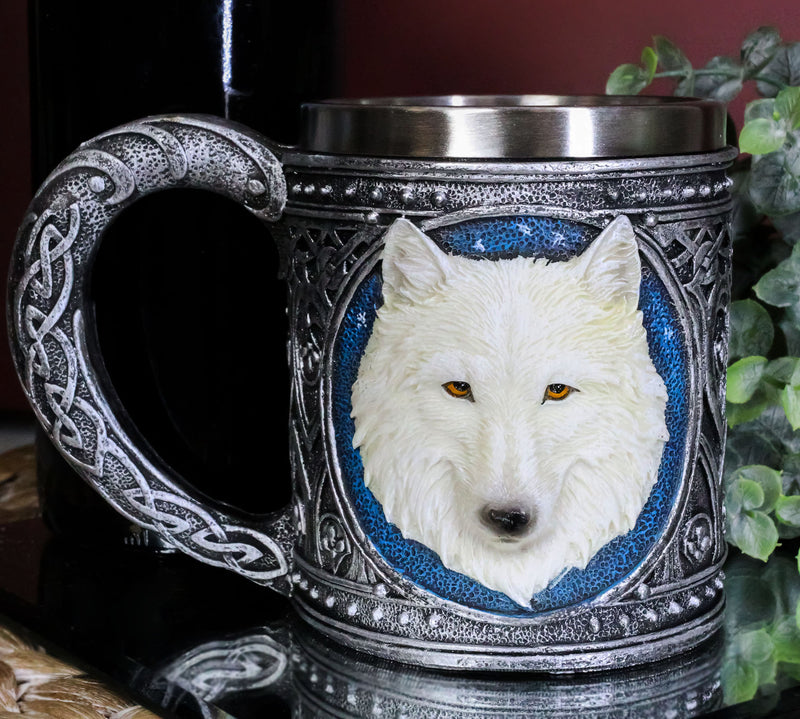 Ebros Celtic Direwolf Ghost White Wolf Coffee Mug 14oz Animal Totem Spirit Wolf Mug