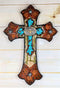 Ebros Western Turquoise Rocks Longhorn Concho Tooled Leather Finish Wall Cross
