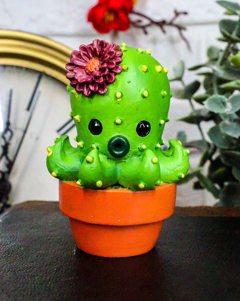 Ebros Octoprickles Octopus Faux Succulent Cactus With Flower In A Pot Mini Figurine