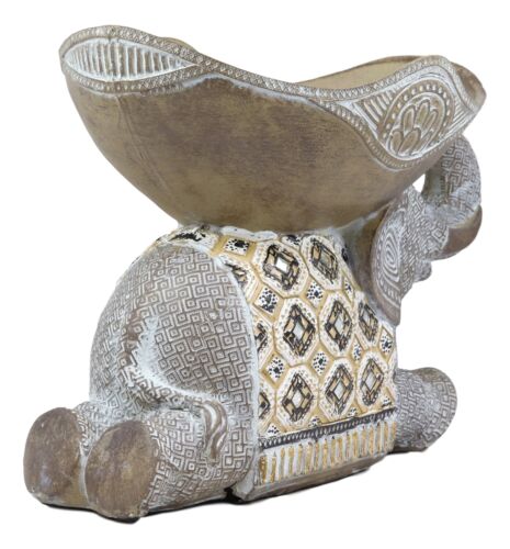 Ebros Gold Mosaic Design Elephant Laying Down W/ Trunk Up Holding Bowl Decor