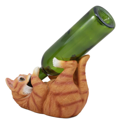 Ebros Feline Tabby Kitty Cat Wine Bottle Holder Caddy Figurine for Whimsical Tabletop Wine Racks or Animal Statues & Kitten Figurines As Birthday Gifts Crazy for Cat Lovers (Orange Tabby) - Ebros Gift