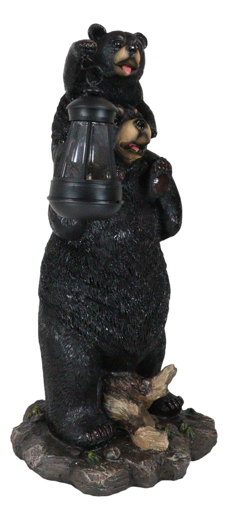 Ebros Rustic Black Bear Carrying Cub On Shoulder Statue 18.75"Tall With Solar LED Lantern Light Bear Family Guest Greeter"This Little Light Of Mine" Realistic Wildlife Black Bear Decor