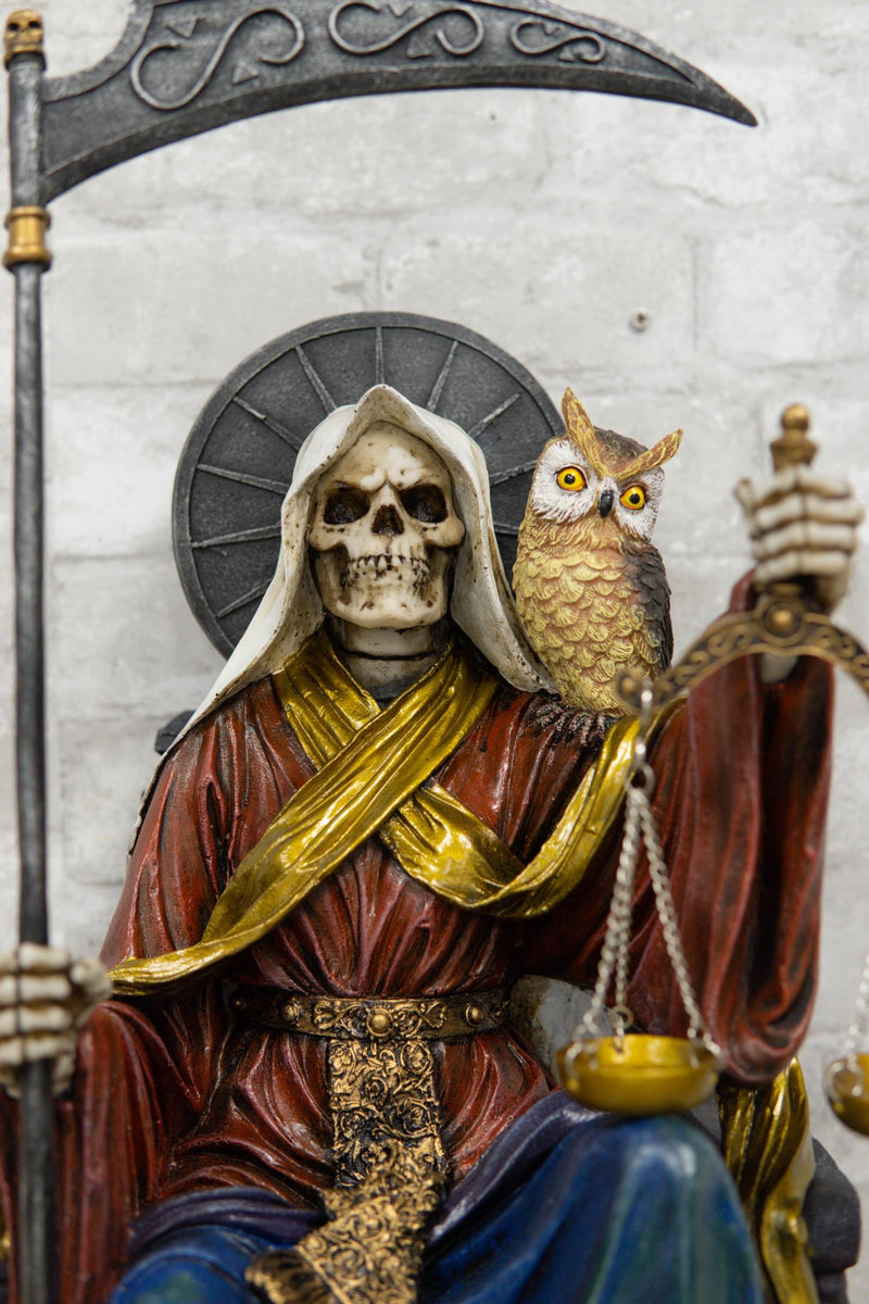 Large Rainbow Robe Santa Muerte Holy Death With Seven Powers Sitting 21"H Statue