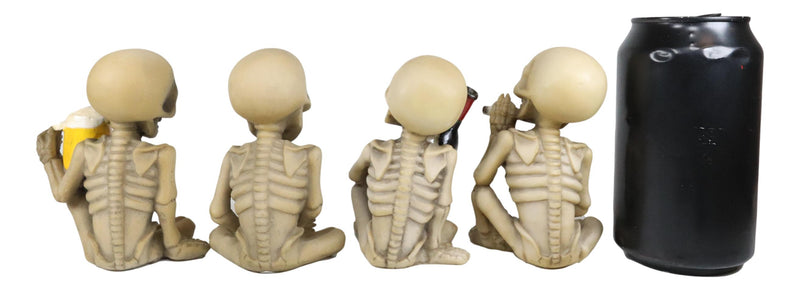 Ebros Addicted to The Bones Drinking Puffing Smoking Vices Skeletons Figurine Set of 4
