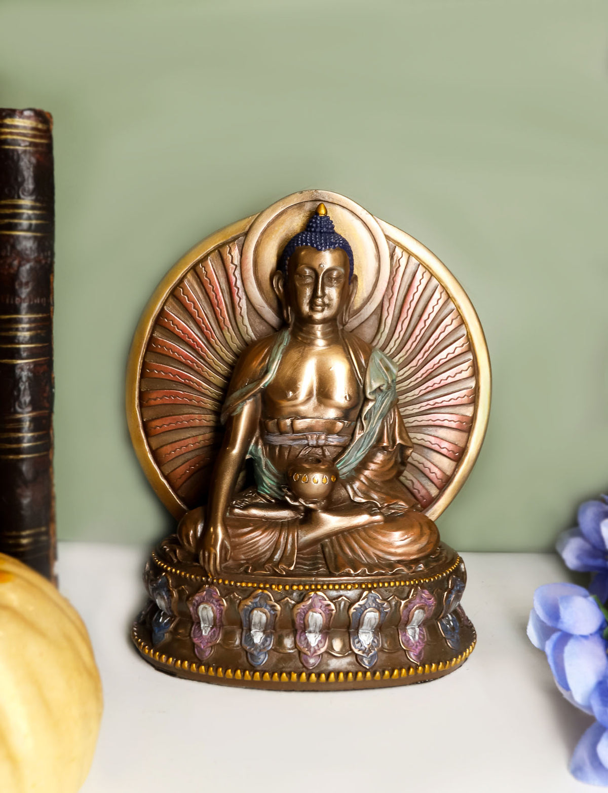 Bodhisattva Shakyamuni Meditating Buddha On Lotus Throne With Fire Sun Disc