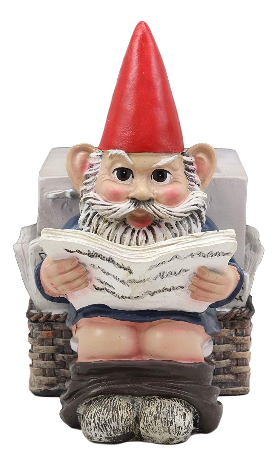 Constipated Mr Gnome With Pants Down By Toilet Bowl Stationery Holder Figurine