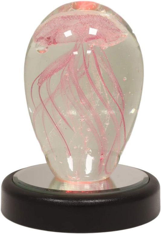 Ebros Nautical Glass Glow in The Dark Translucent Jellyfish With LED Base (Pink)