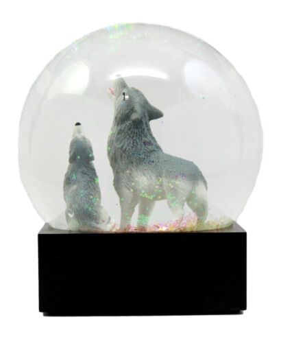 Ebros Wolf Water Globe Alpha Wolf & Cub Family Collectible Figurine 4.5"Tall