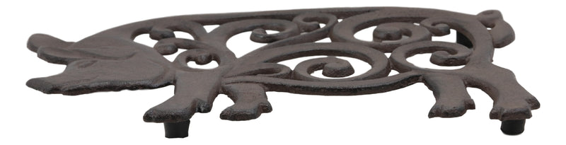 Ebros Gift 10" Long Rustic Swine Pig Babe Cast Iron Metal Trivet with Lace Scroll Art Design Western Country Farm Ranch Vintage Decorative Accent for Wall Or Table Furniture