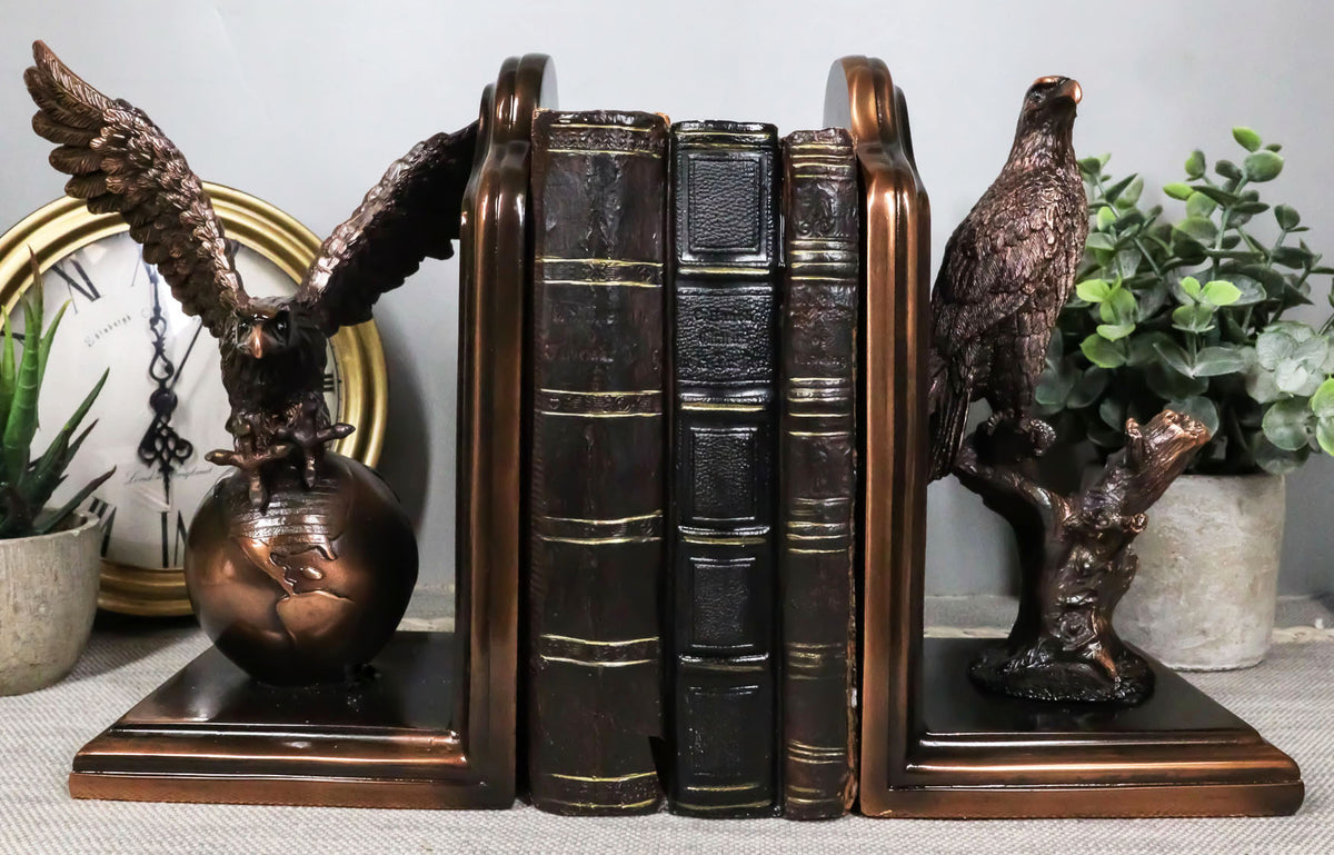 Wings of Glory American Bald Eagle Bookends Pair Bronze Electroplated Figurine