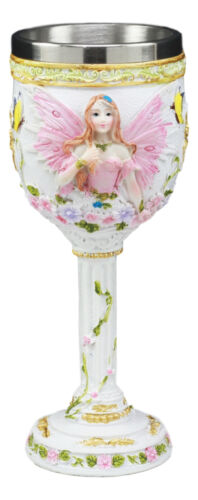 Ebros Holy Matrimony Blue And Pink Butterfly Bridal Floral Fairy Wine Goblet 7oz