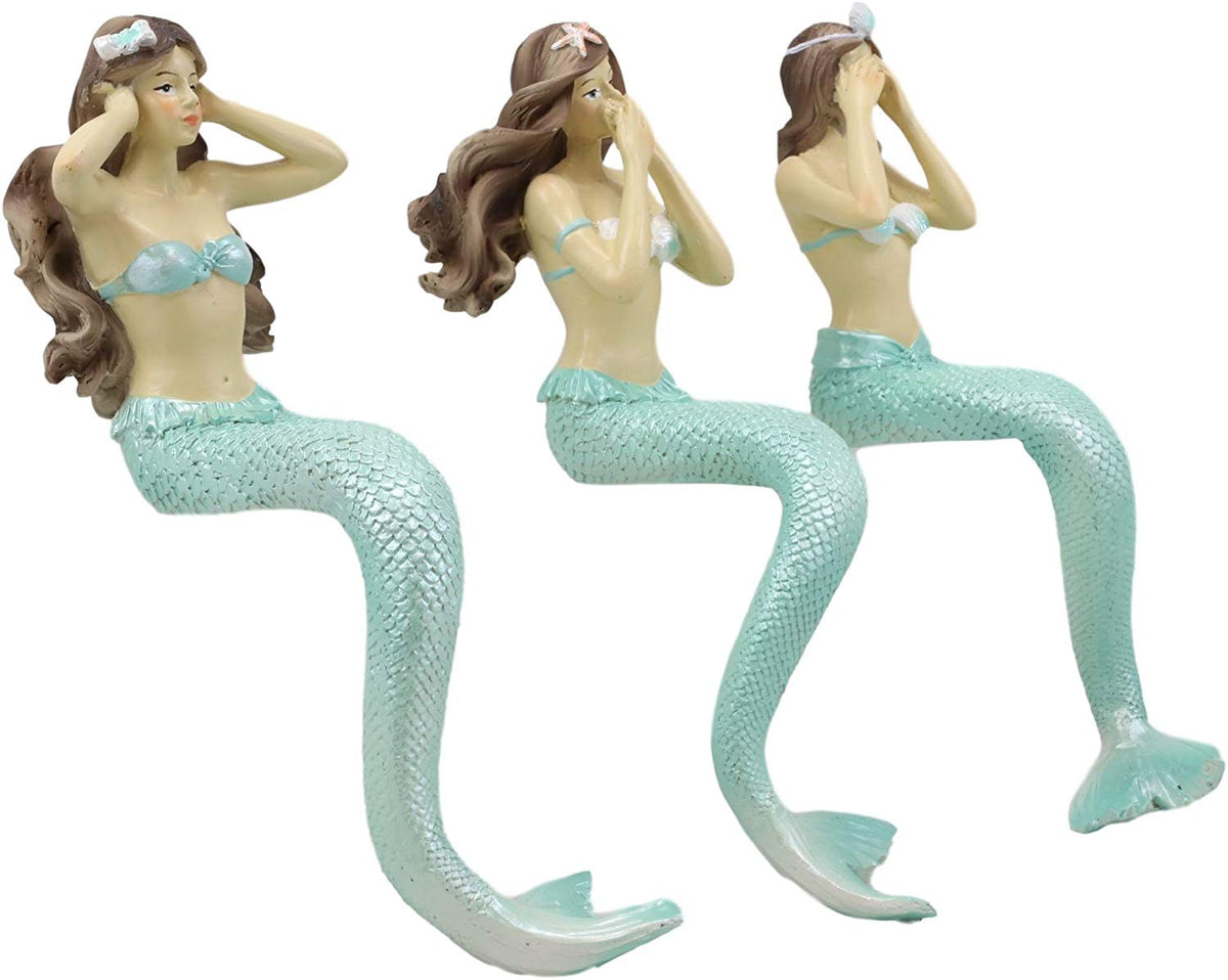 Ebros Gift Under The Sea Ocean Hear See Speak no Evil Mermaids Resin Figurine Shelf Sitters