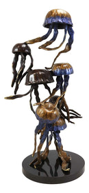 Ebros Solid Brass Large Colorful Nautical Pacific Ocean Jellyfish Sextet Swarm Floating in The Sea Statue with Marble Base 17.75" Tall Museum Gallery Quality Marine Accent Coastal Decorative Figurine
