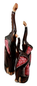 Balinese Wood Handicrafts Large Abstract Jungle Pink Elephant Figurine Set 20"H