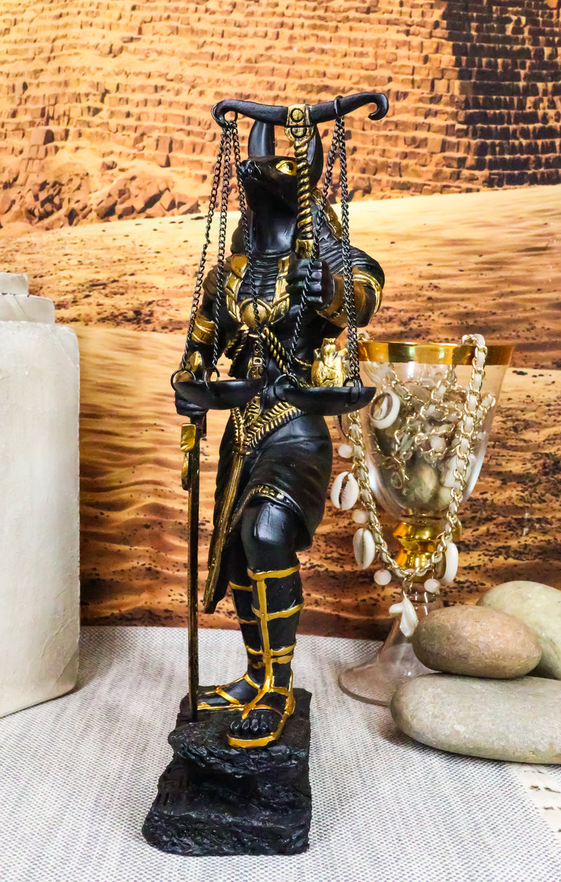 Ebros God Anubis with Scales of Justice Statue Figurine 10" Tall (Black & Gold)