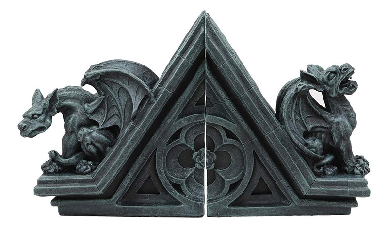 Ebros Gothic Roaring Gargoyles On Rooftop Sculptural Bookends Set 7" High Decor