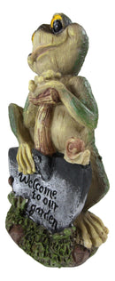 Ebros Whimsical Green Thumb Frog Toad Holding Welcome To Our Garden Shovel Figurine